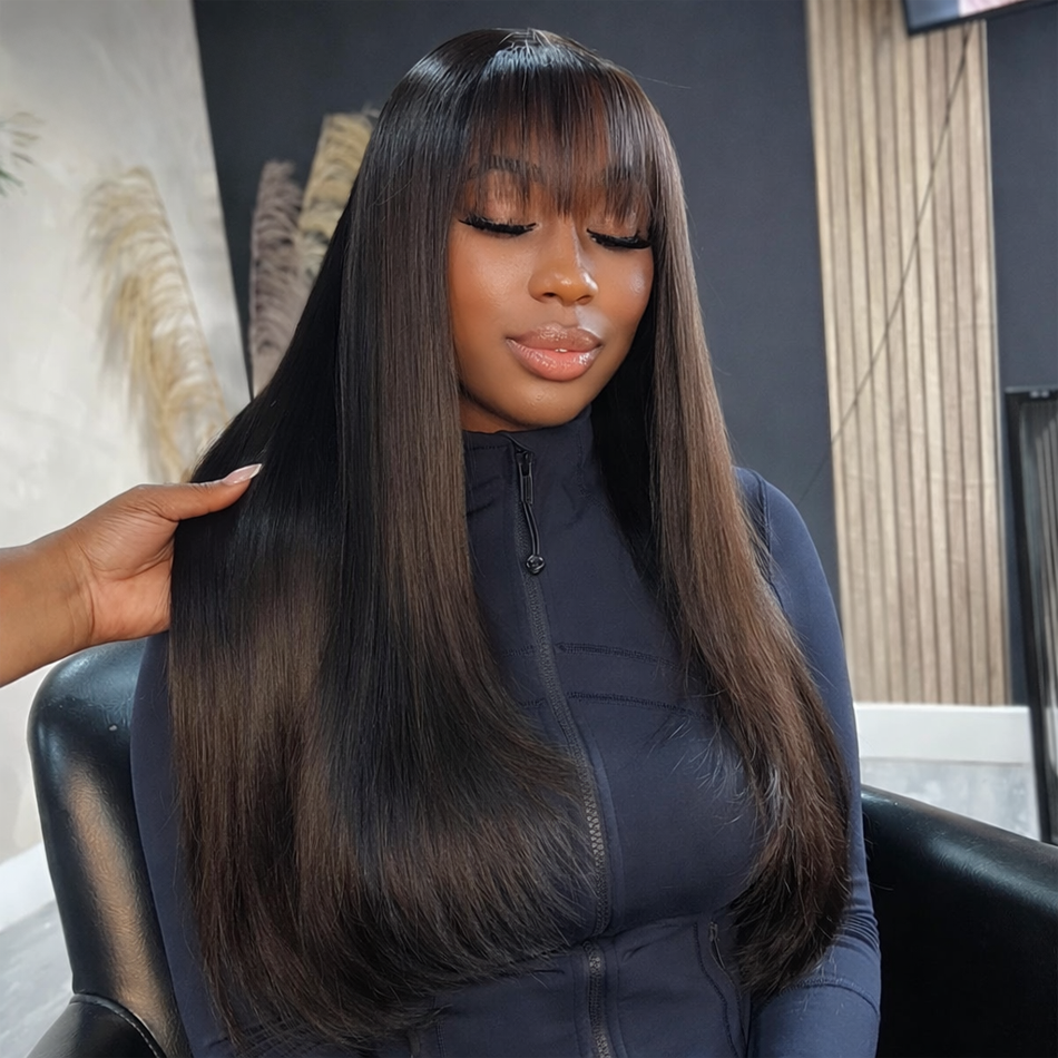 BeautyBuyGen × Nneka | 30” Bone Straight Glueless Bang Wig (3×1 Lace Part)
