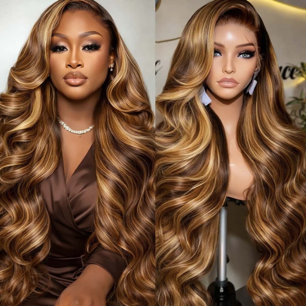 Honey Blonde Ombre Body Wave HD Lace Frontal Human Hair Wig - 4/27 - 30 Inches | BeautyBuyGen