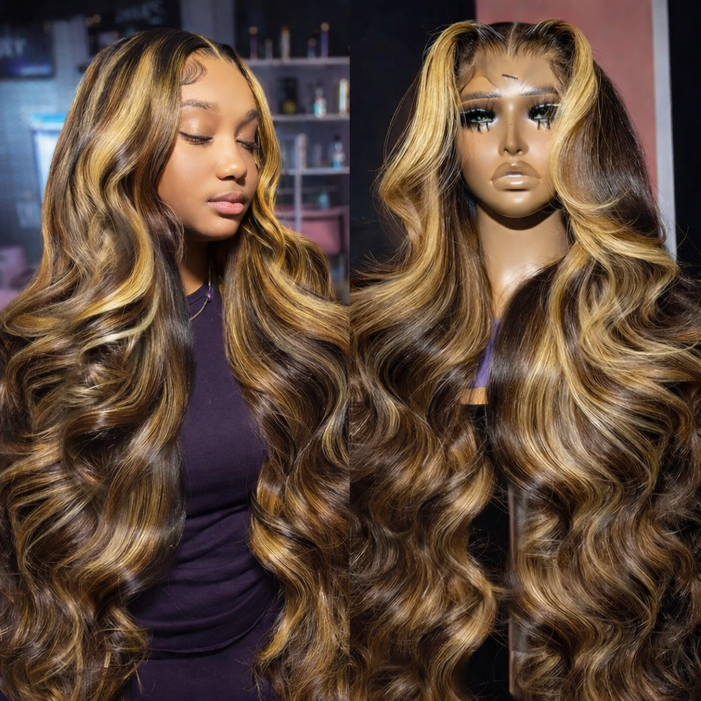Body Wave Highlight HD Lace Frontal Human Hair Wig - P1B/30 - 250% Density | BeautyBuyGen