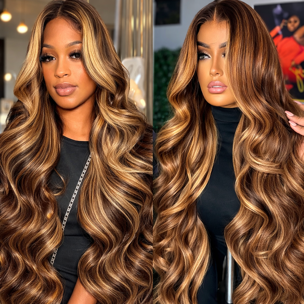 Honey Blonde Ombre Body Wave HD Lace Frontal Human Hair Wig - 4/27 - 30 Inches | BeautyBuyGen