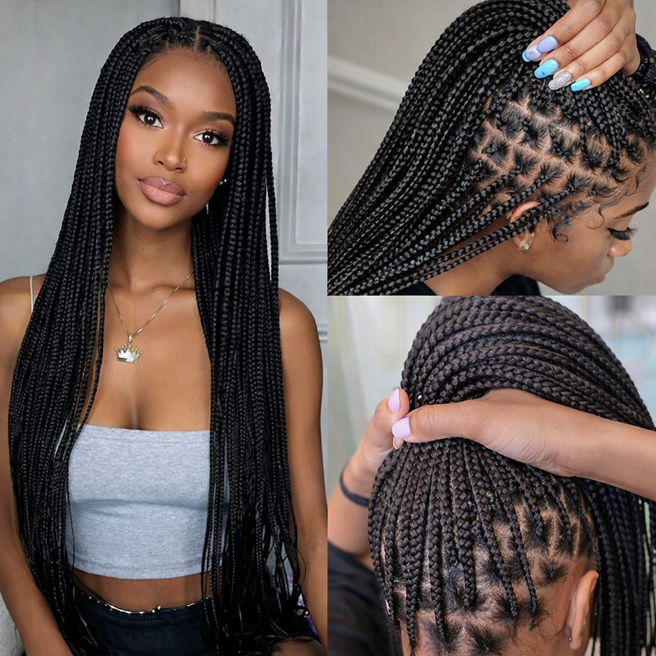 BeautyBuyGen × Queendom | Long Knotless Box Braid Full Lace Wig (Burgundy/Blonde)