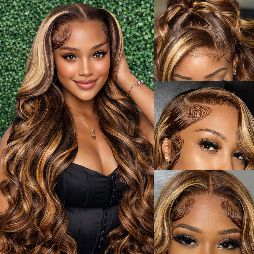 Honey Blonde Ombre Body Wave HD Lace Frontal Human Hair Wig - 4/27 - 30 Inches | BeautyBuyGen