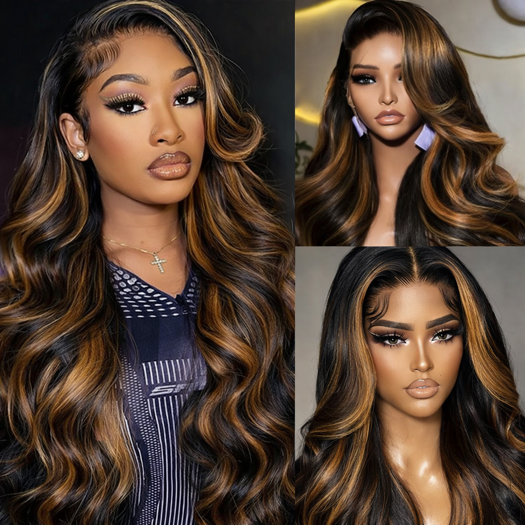 1B/30 Highlight Ombre Body Wave HD Lace Human Hair Wig - 30 Inches | BeautyBuyGen