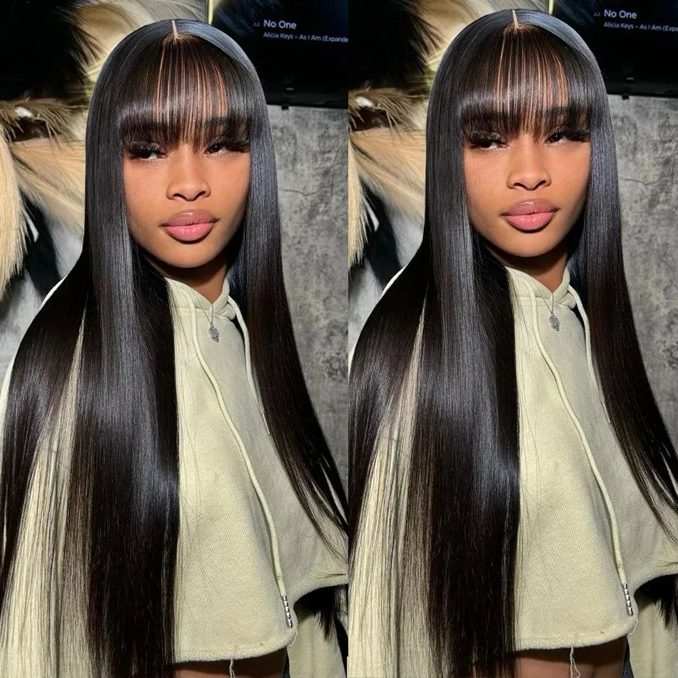 BeautyBuyGen × Nneka | 30” Bone Straight Glueless Bang Wig (3×1 Lace Part)