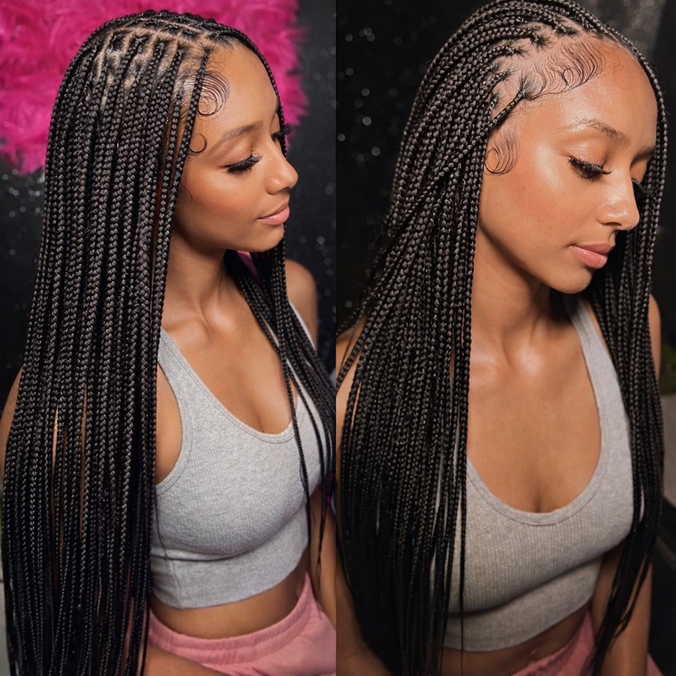 BeautyBuyGen × Queendom | Long Knotless Box Braid Full Lace Wig (Burgundy/Blonde)