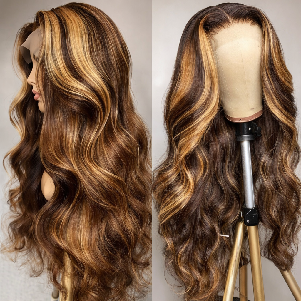 Honey Blonde Ombre Body Wave HD Lace Frontal Human Hair Wig - 4/27 - 30 Inches | BeautyBuyGen