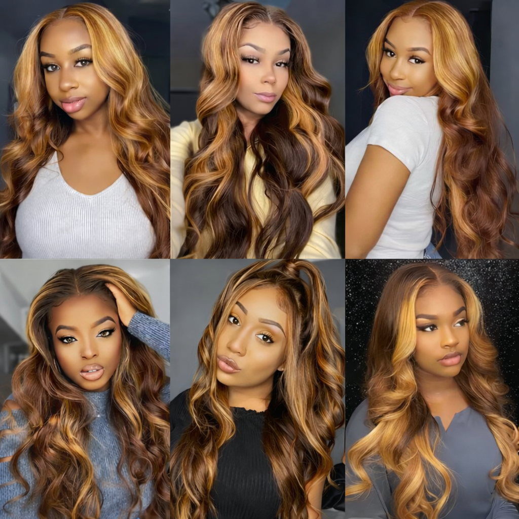 Honey Blonde Highlight Body Wave HD Lace Frontal Human Hair Wig | BeautyBuyGen