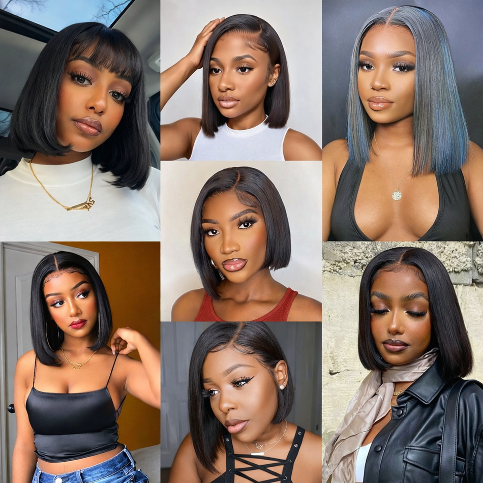 BeautyBuyGen × MOMO | Bone Straight Bob Wig (13×4 Lace Front or 4×4 Closure, 14–16”)