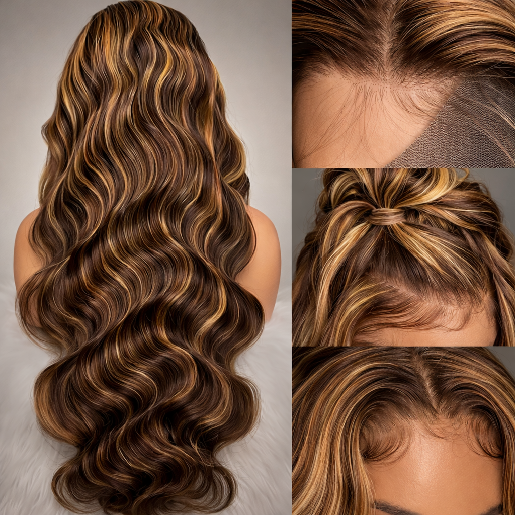 Honey Blonde Ombre Body Wave HD Lace Frontal Human Hair Wig - 4/27 - 30 Inches | BeautyBuyGen