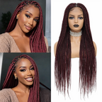 BeautyBuyGen × Queendom | Long Knotless Box Braid Full Lace Wig (Burgundy/Blonde)