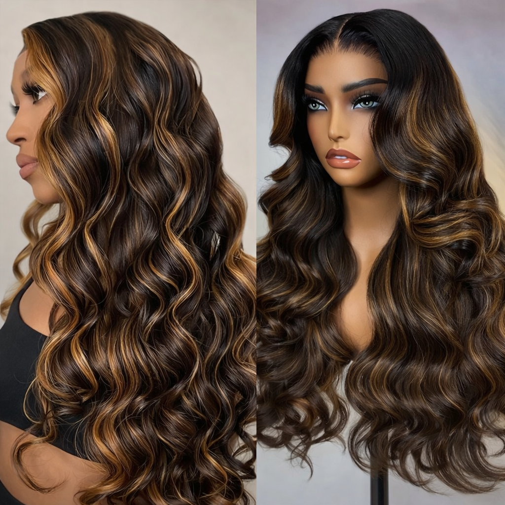 Body Wave Highlight HD Lace Frontal Human Hair Wig - P1B/30 - 250% Density | BeautyBuyGen