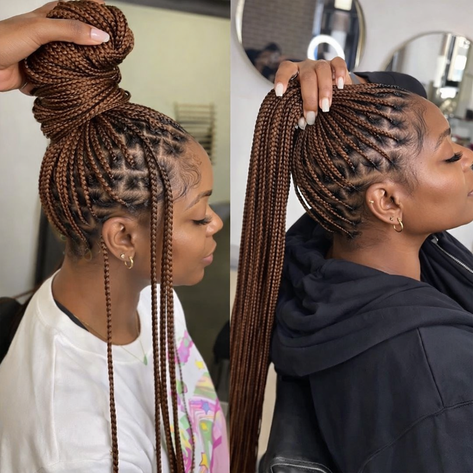 BeautyBuyGen × Queendom | Long Knotless Box Braid Full Lace Wig (Burgundy/Blonde)