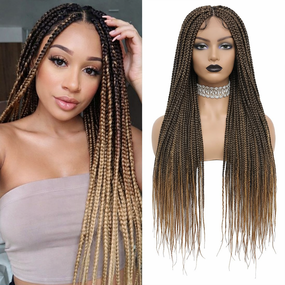 BeautyBuyGen × Queendom | Long Knotless Box Braid Full Lace Wig (Burgundy/Blonde)