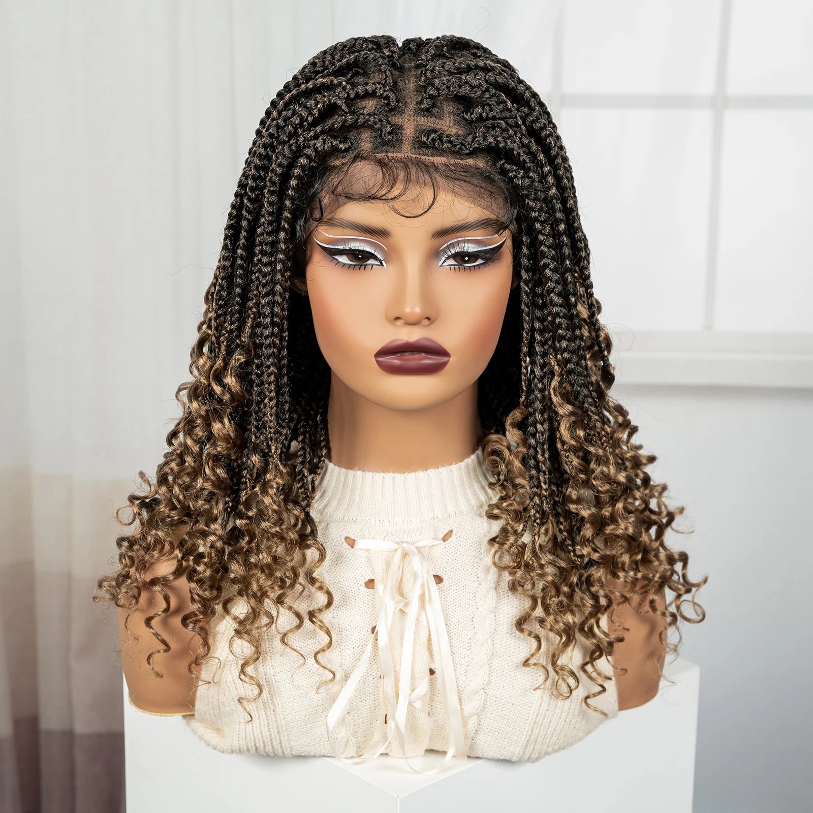 BeautyBuyGen × Alice Spring | Knotless Boho Box Braid Bob Full Lace Wig (Curly Ends)