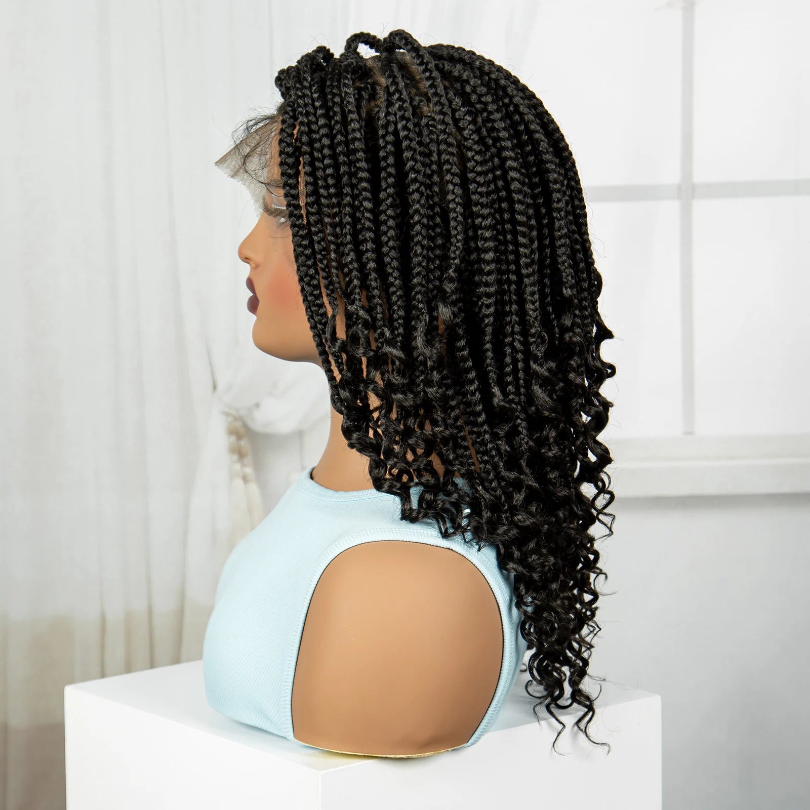 BeautyBuyGen × Alice Spring | Knotless Boho Box Braid Bob Full Lace Wig (Curly Ends)