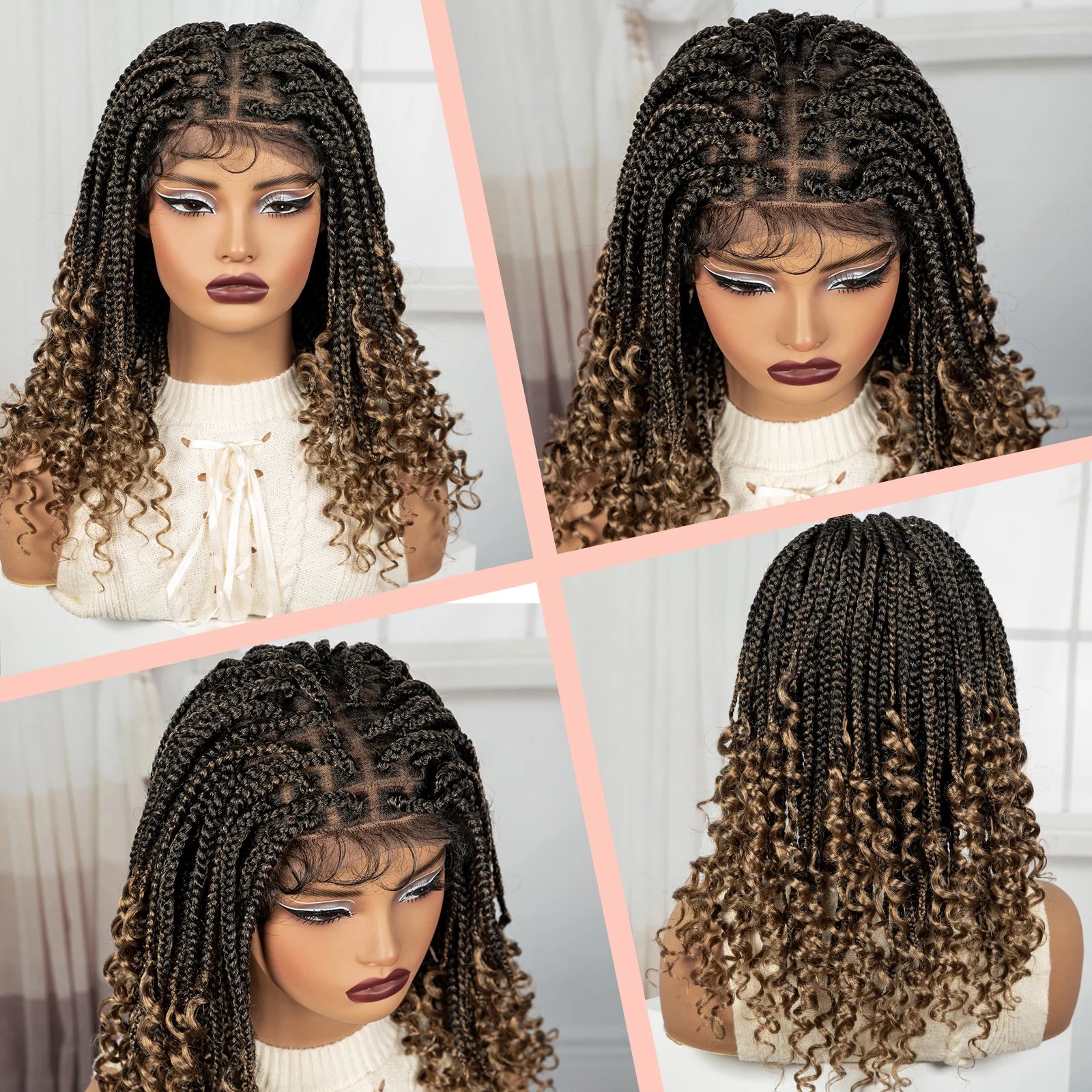 BeautyBuyGen × Alice Spring | Knotless Boho Box Braid Bob Full Lace Wig (Curly Ends)
