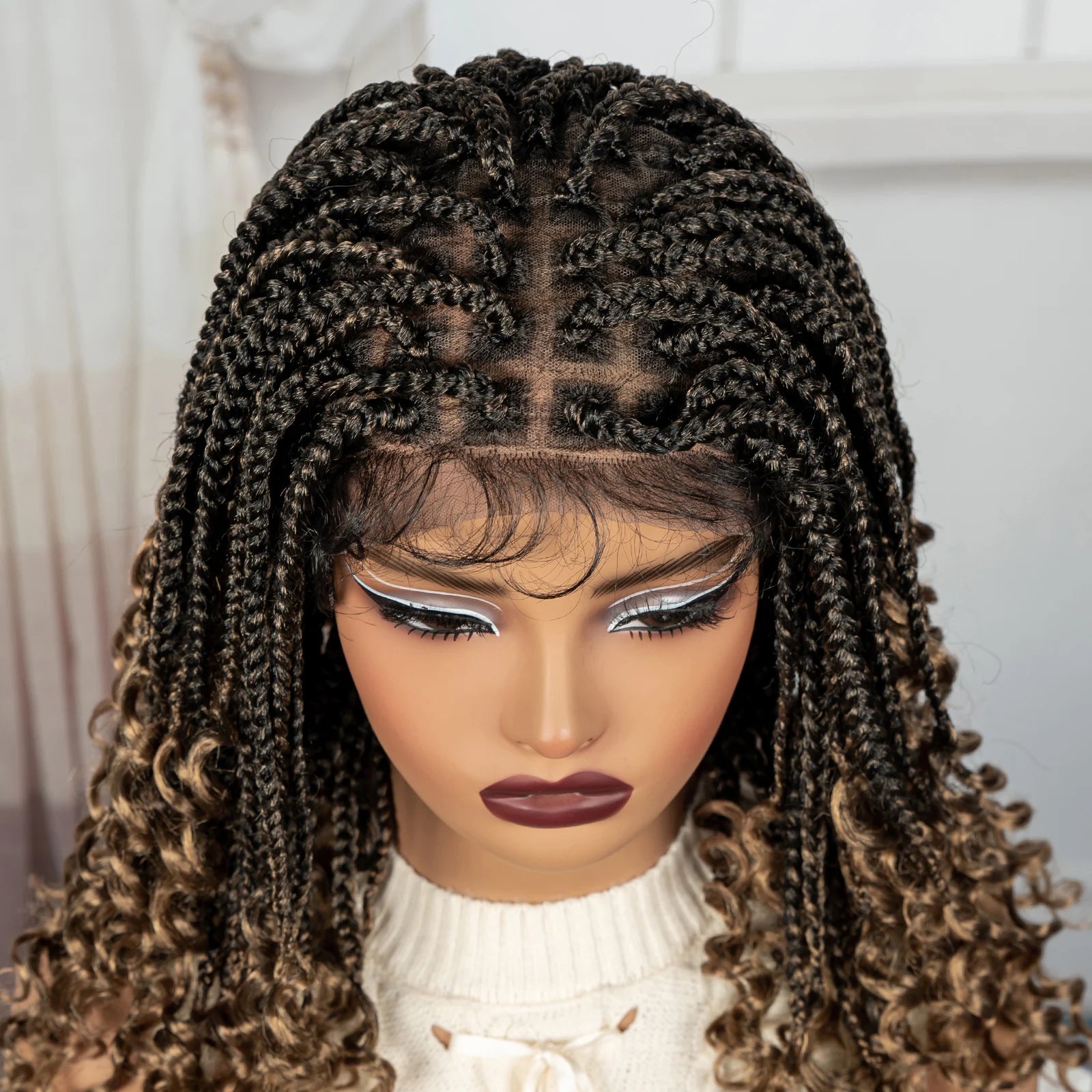 BeautyBuyGen × Alice Spring | Knotless Boho Box Braid Bob Full Lace Wig (Curly Ends)