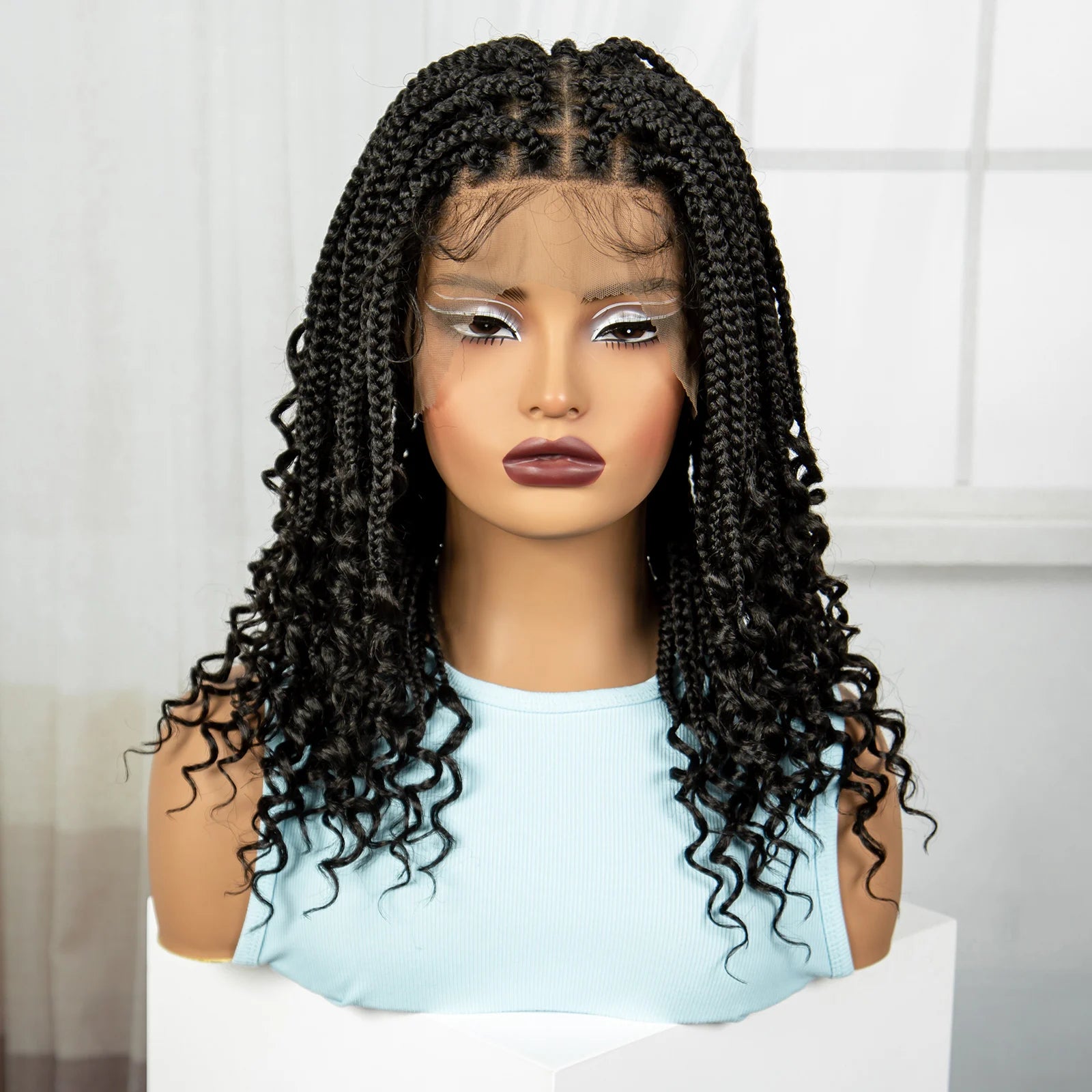 BeautyBuyGen × Alice Spring | Knotless Boho Box Braid Bob Full Lace Wig (Curly Ends)