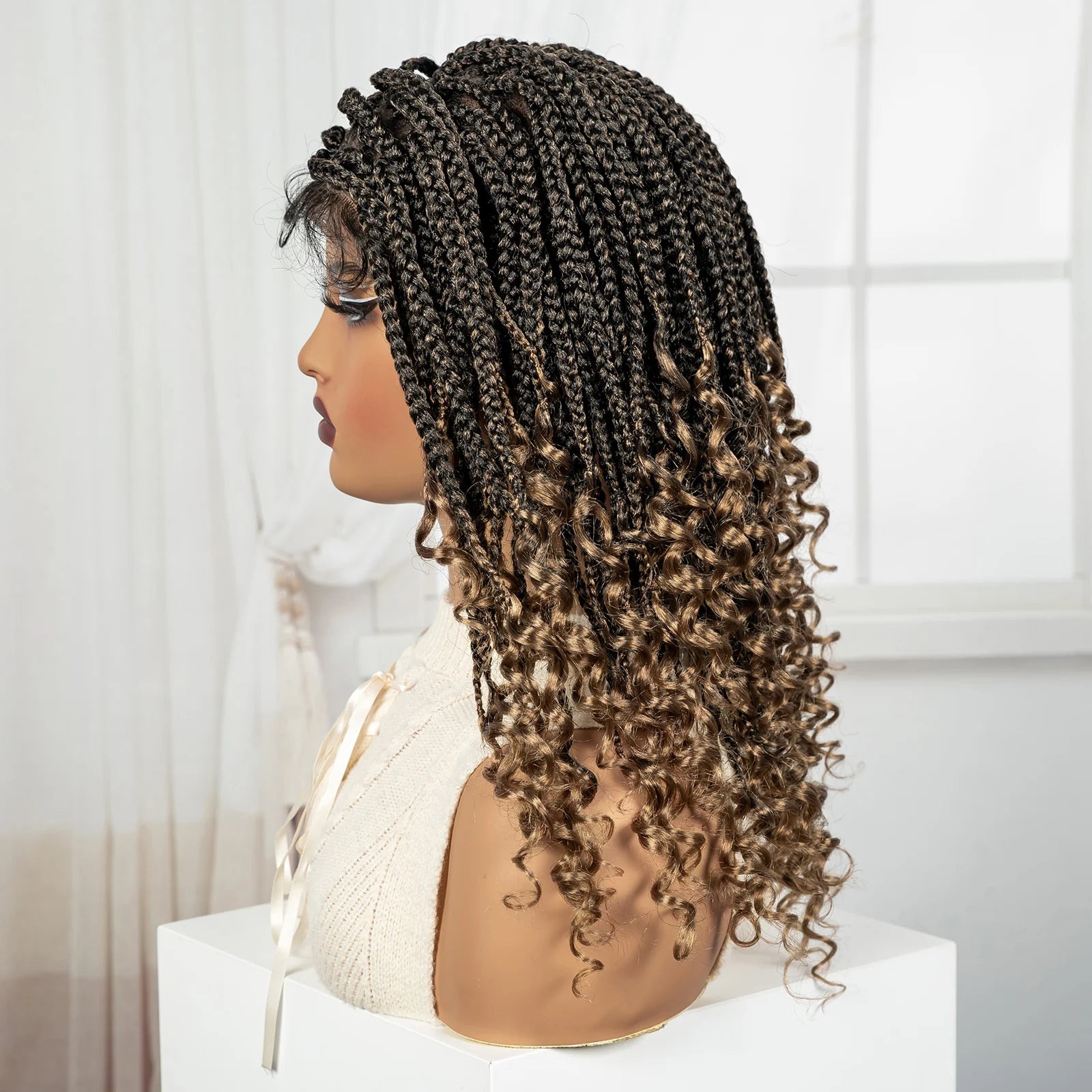 BeautyBuyGen × Alice Spring | Knotless Boho Box Braid Bob Full Lace Wig (Curly Ends)