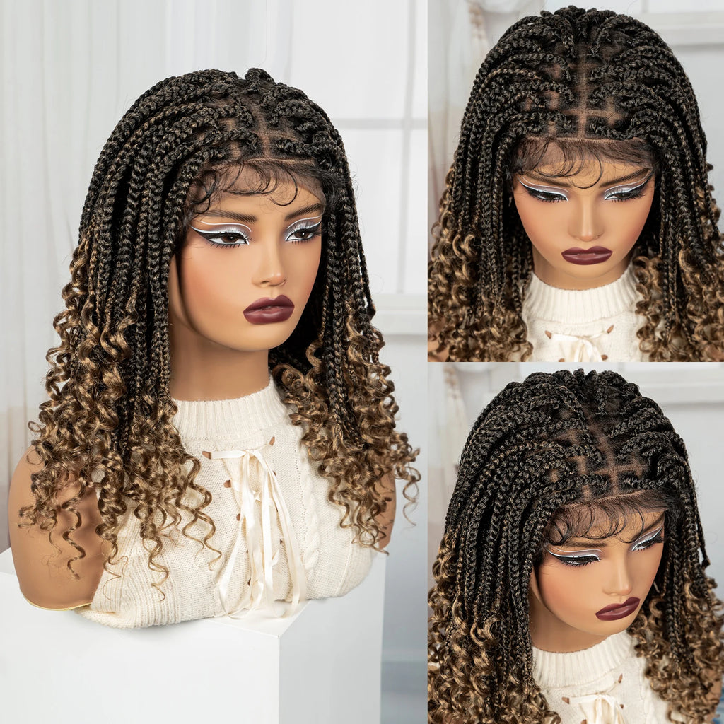 BeautyBuyGen × Alice Spring | Knotless Boho Box Braid Bob Full Lace Wig (Curly Ends)