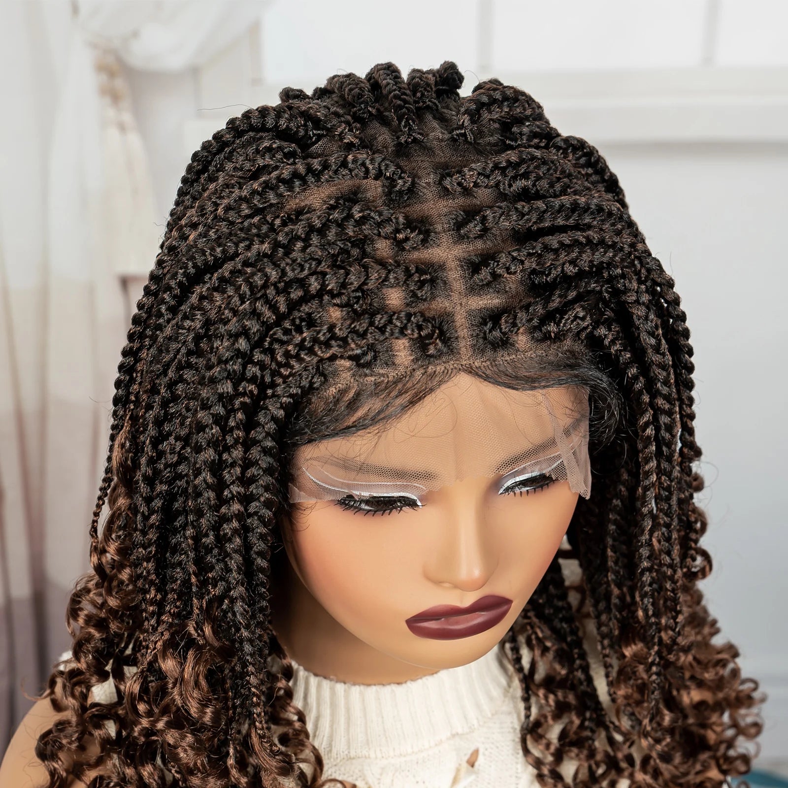 BeautyBuyGen × Alice Spring | Knotless Boho Box Braid Bob Full Lace Wig (Curly Ends)