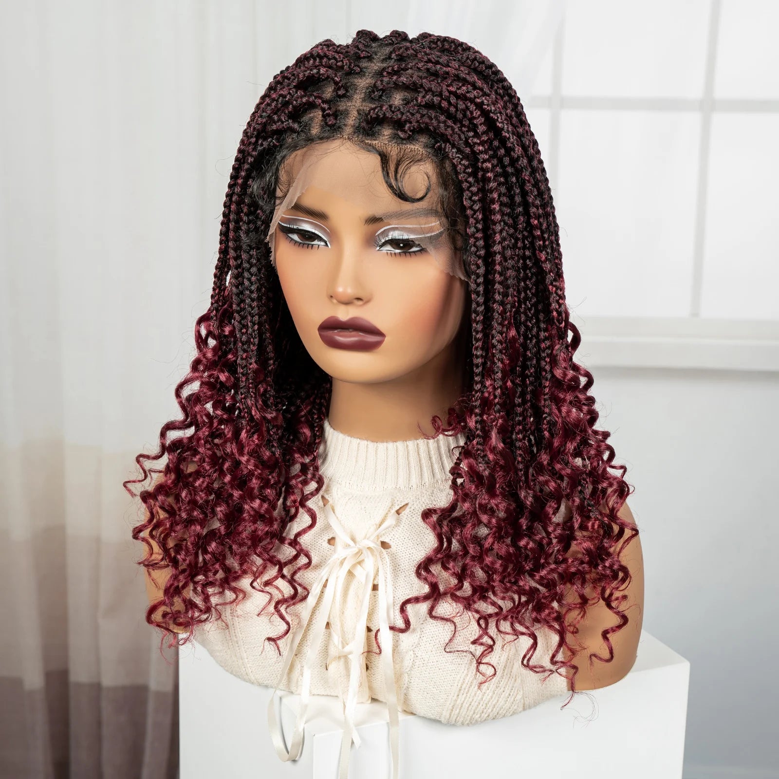 BeautyBuyGen × Alice Spring | Knotless Boho Box Braid Bob Full Lace Wig (Curly Ends)