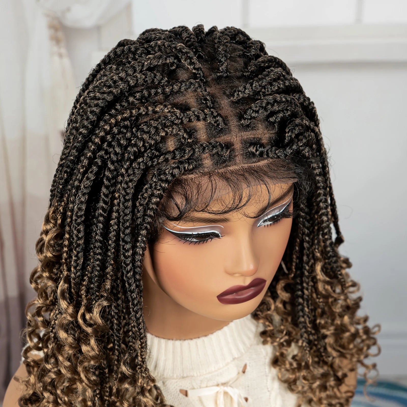 BeautyBuyGen × Alice Spring | Knotless Boho Box Braid Bob Full Lace Wig (Curly Ends)