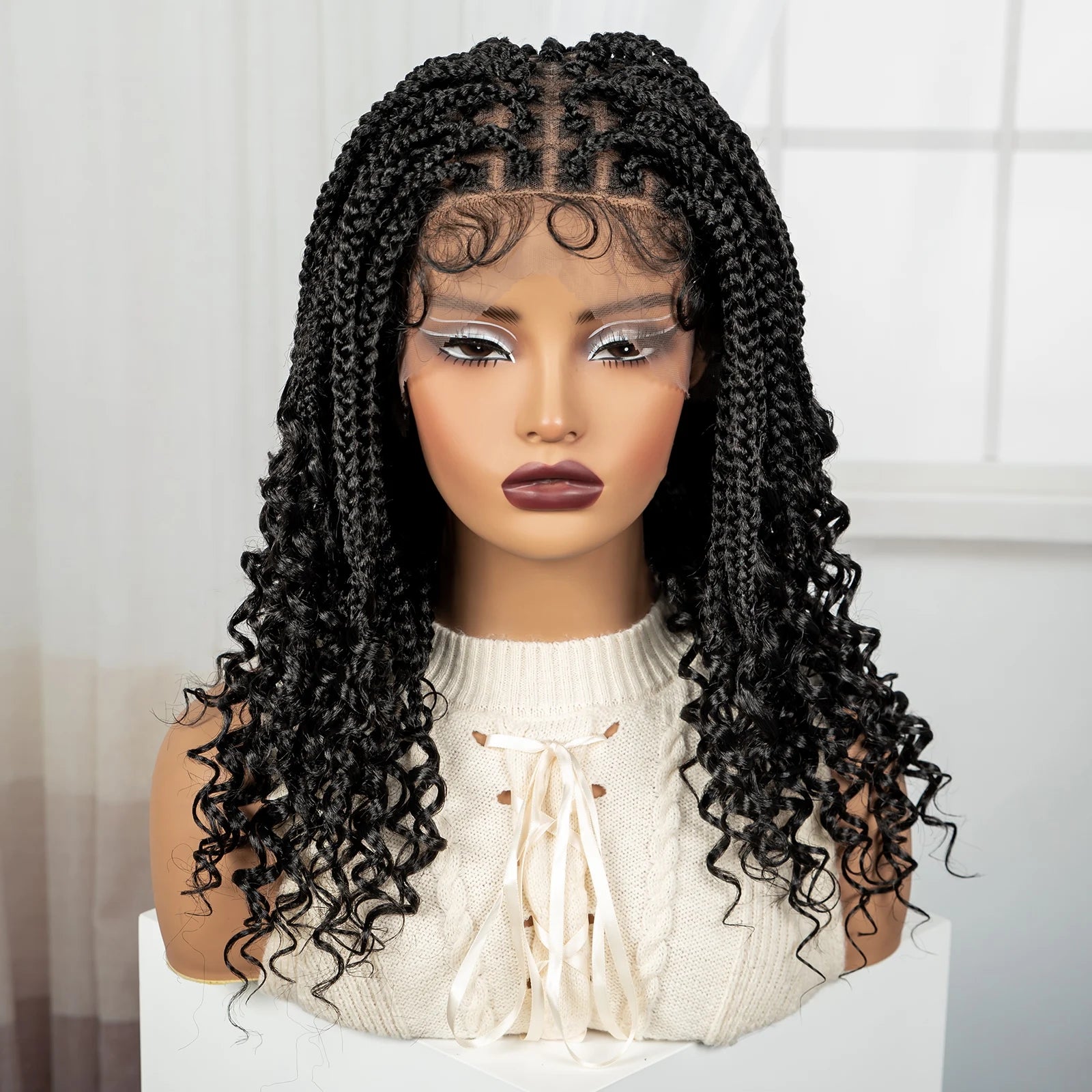 BeautyBuyGen × Alice Spring | Knotless Boho Box Braid Bob Full Lace Wig (Curly Ends)