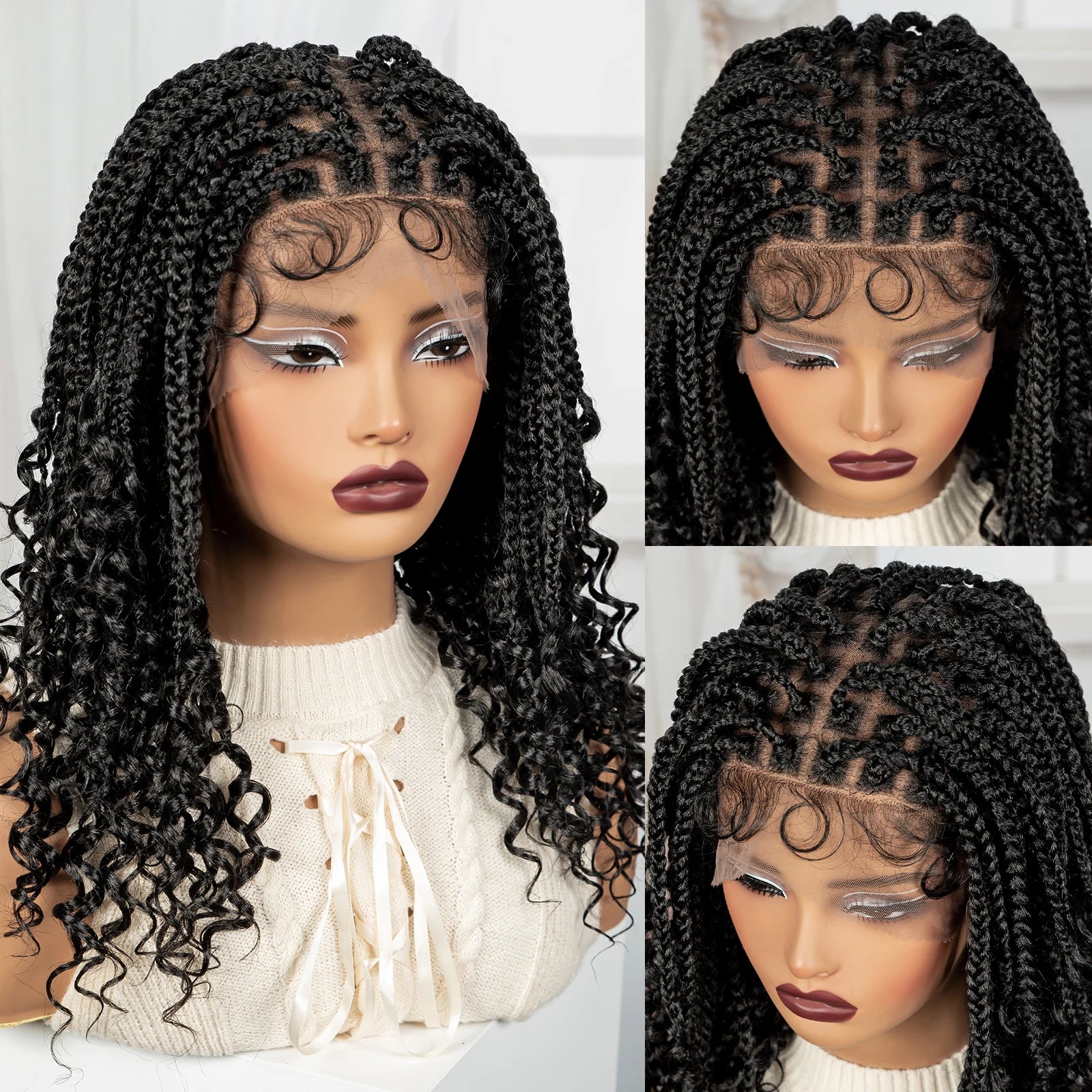 BeautyBuyGen × Alice Spring | Knotless Boho Box Braid Bob Full Lace Wig (Curly Ends)
