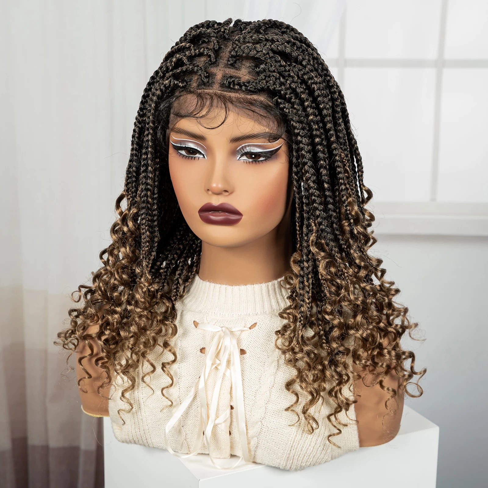BeautyBuyGen × Alice Spring | Knotless Boho Box Braid Bob Full Lace Wig (Curly Ends)