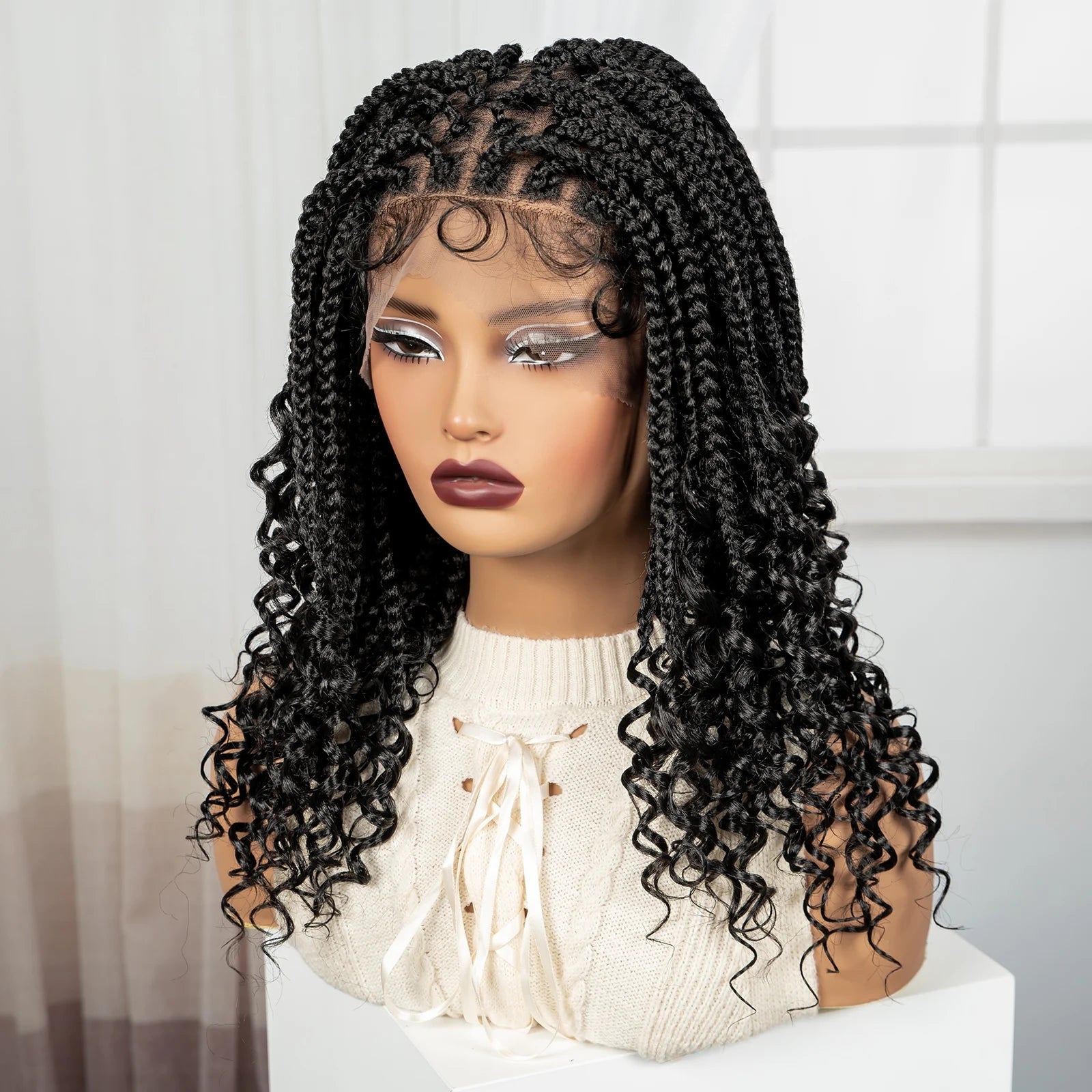 BeautyBuyGen × Alice Spring | Knotless Boho Box Braid Bob Full Lace Wig (Curly Ends)