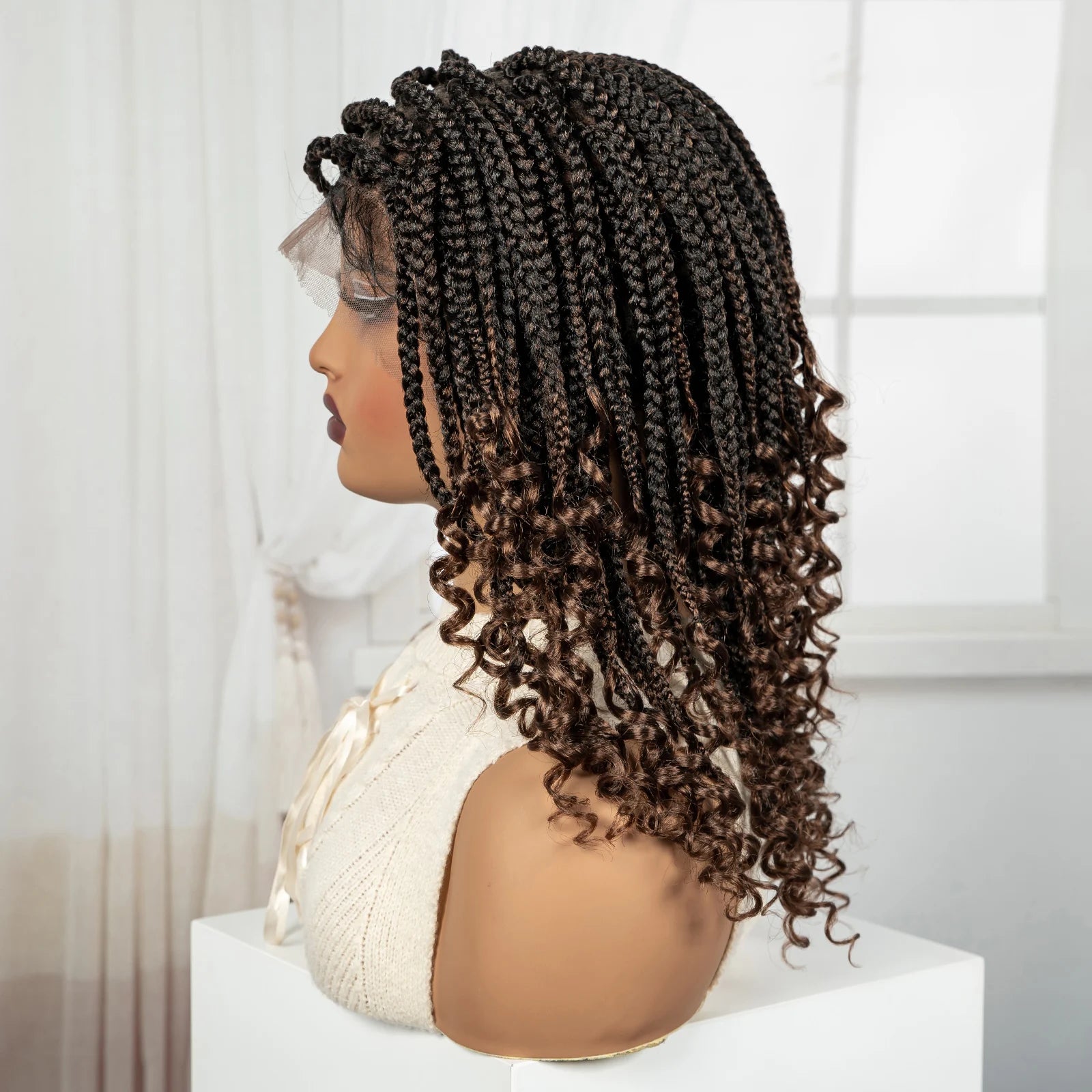 BeautyBuyGen × Alice Spring | Knotless Boho Box Braid Bob Full Lace Wig (Curly Ends)
